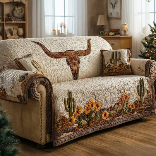 Longhorn Prairie Bloom Quilted Sofa Cover NCU0HH1653