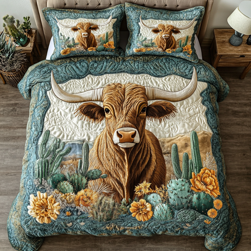 Longhorn Western 3-Piece Quilted Bedding Set NCU0VH5192