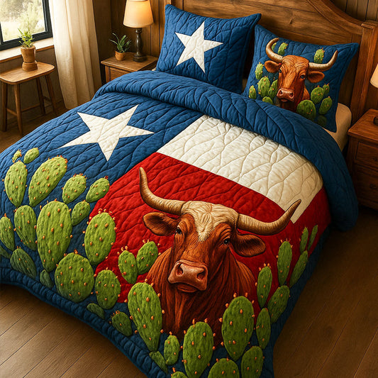 Longhorn and Cactus 3-Piece Quilted Bedding Set NCU0NT6321