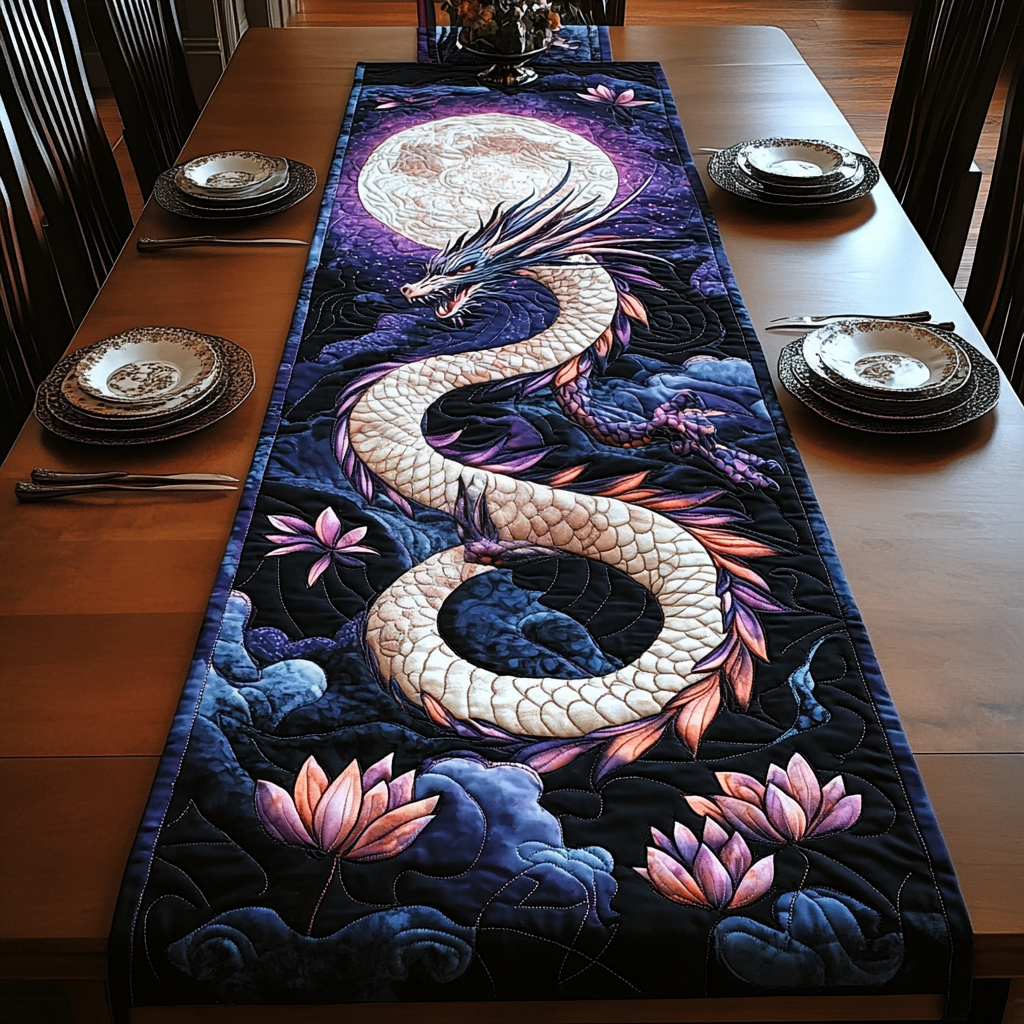 Lotus Dragon Quilted Table Runner NCU0DV926