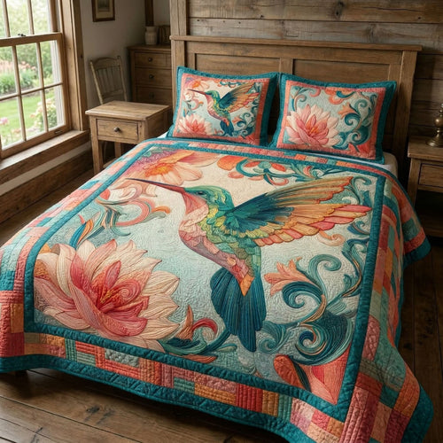 Lotus Hummingbird 3-Piece Quilted Bedding Set NCU0NT12552