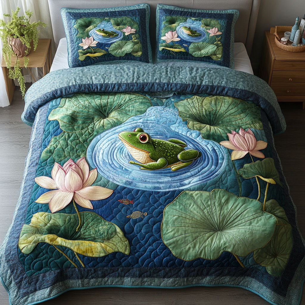 Lotus Pond Frog 3-Piece Quilted Bedding Set NCU0NT3144