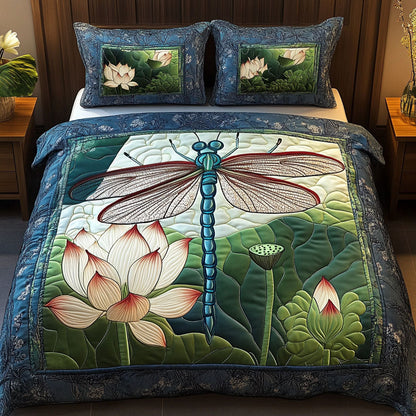 Lotus Serenity Dragonfly 3-Piece Quilted Bedding Set NCU0NT3747