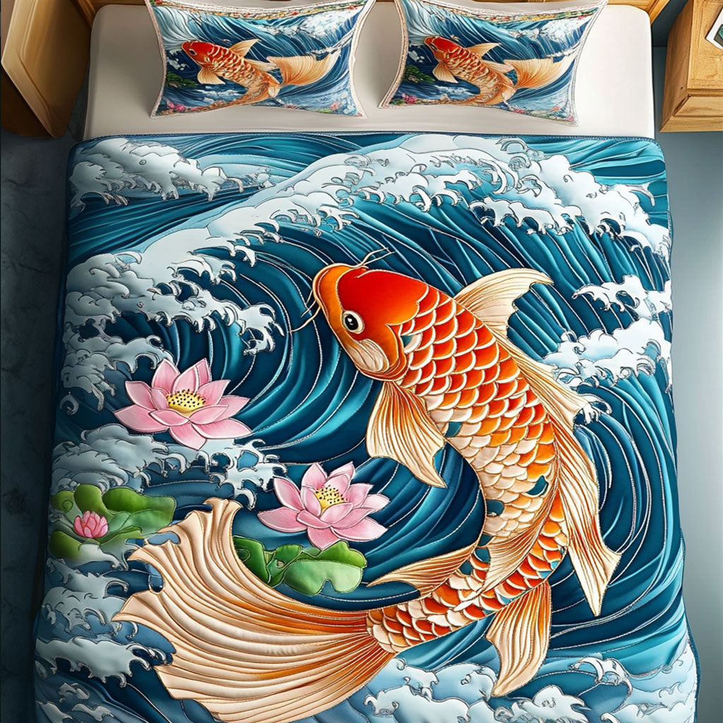 Lotus Waves 3-Piece Quilted Bedding Set NCU0NT6393