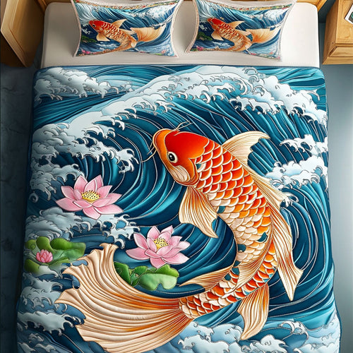 Lotus Waves 3-Piece Quilted Bedding Set NCU0NT6393