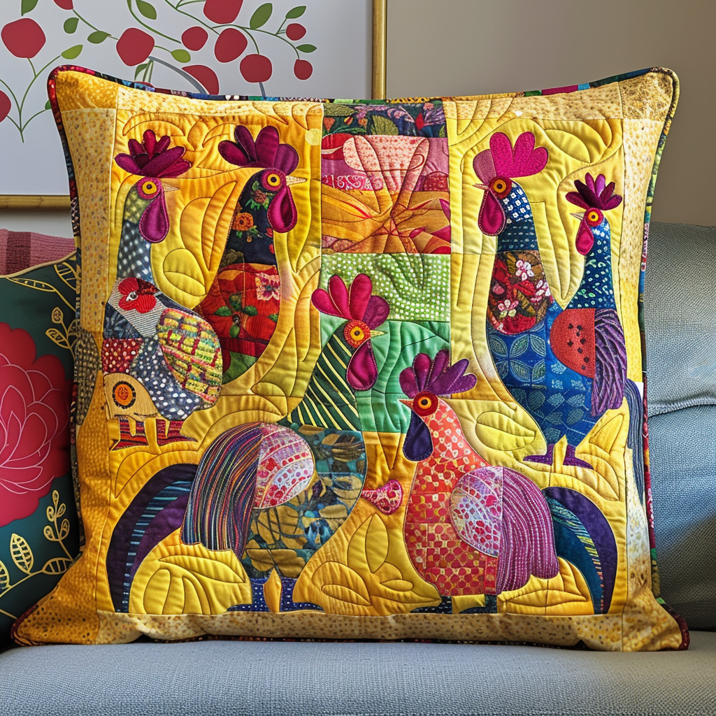 Lovable Chickens Quilted Pillow Case NCU0TL535