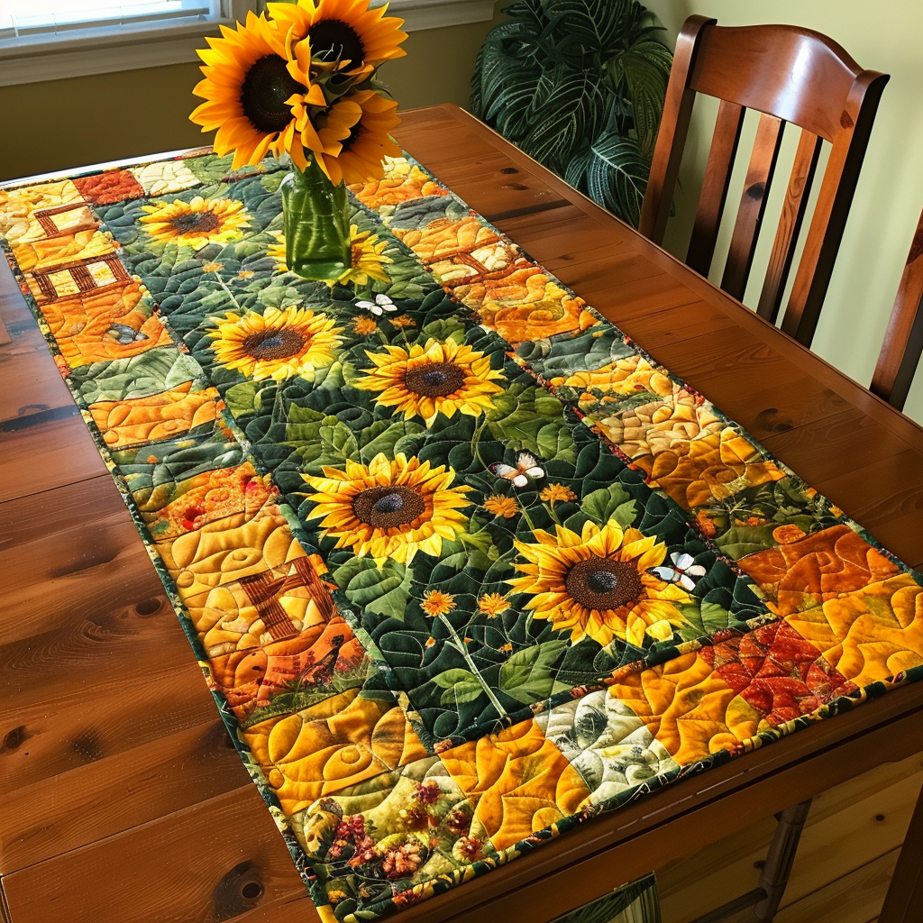 Lovable Sunflowers Quilted Table Runner NCU0VL320