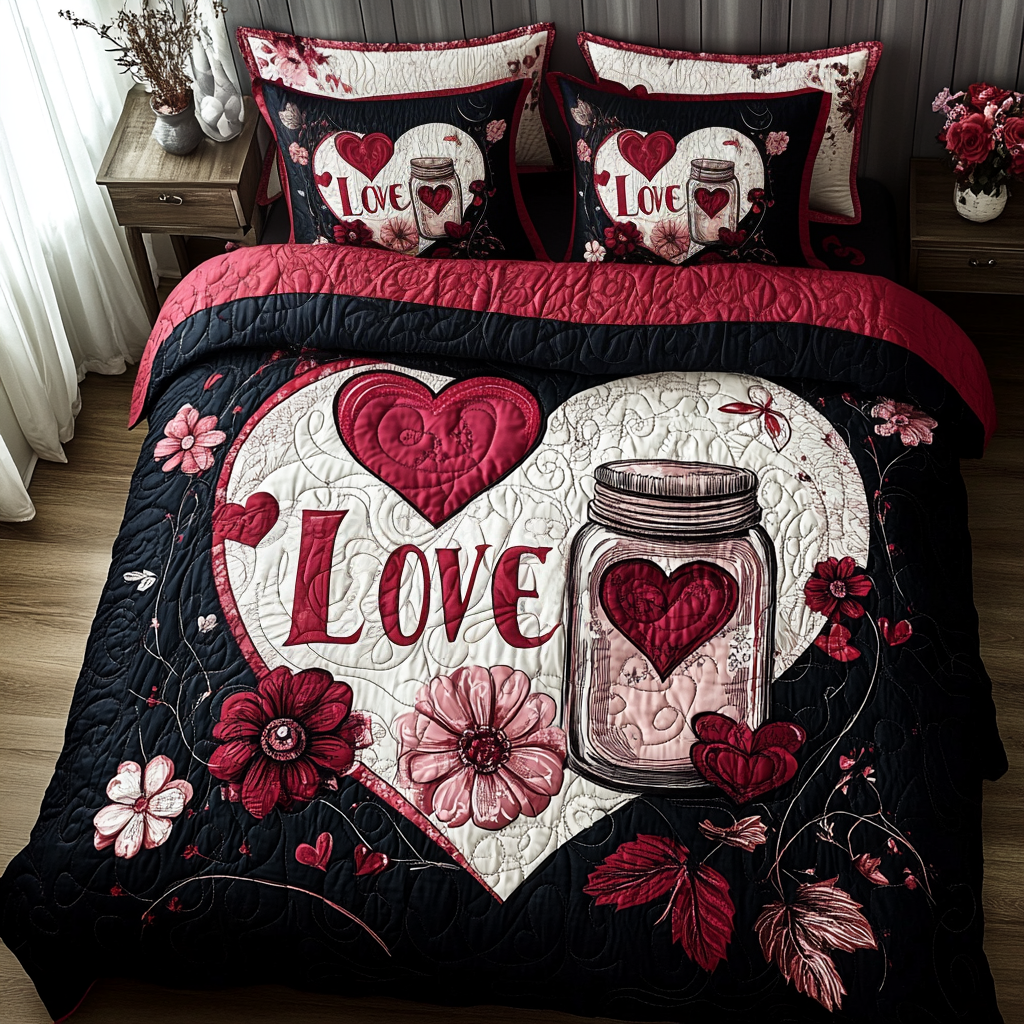 Love Blossom Quilt 3-Piece Quilted Bedding Set NCU0TL2361