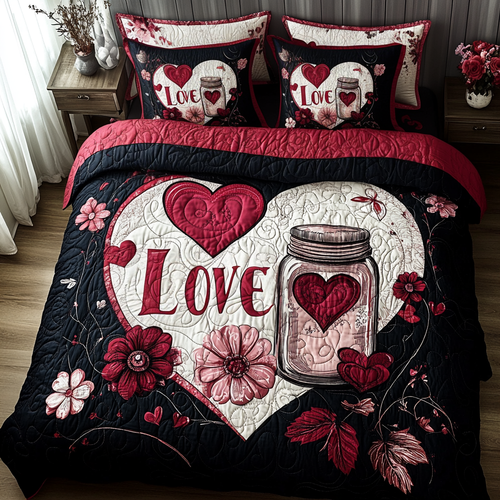 Love Blossom Quilt 3-Piece Quilted Bedding Set NCU0TL2361