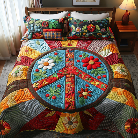 Love Peace 3-Piece Quilted Bedding Set NCU0DV4758