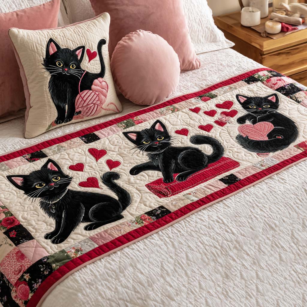 Love Purr Magic Quilted Bed Runner NCU0NT11649