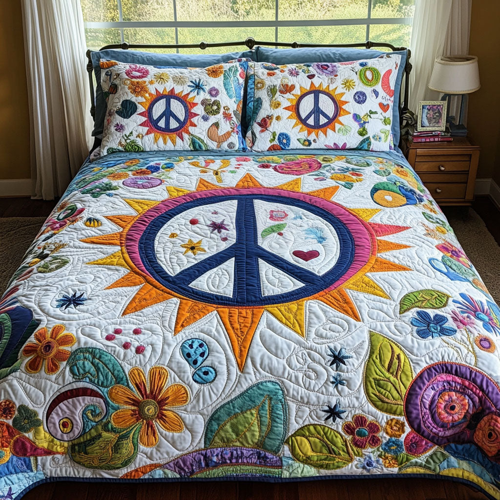 Love and Peace 3-Piece Quilted Bedding Set NCU0PT4643