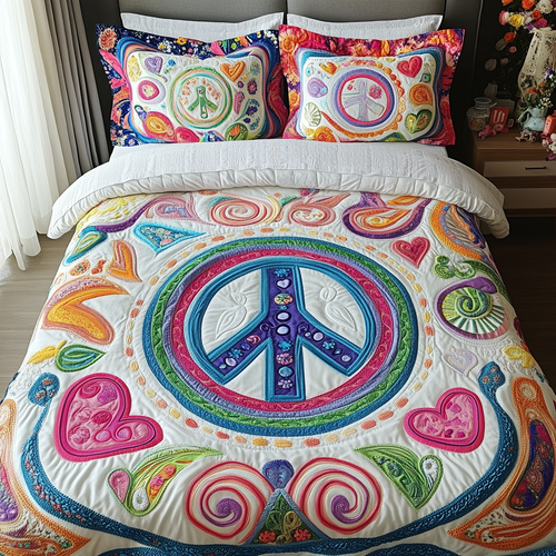 Love and Peace 3-Piece Quilted Bedding Set NCU0VL1156