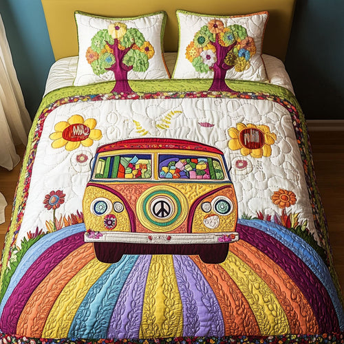 Love and Peace Van 3-Piece Quilted Bedding Set NCU0NT3899