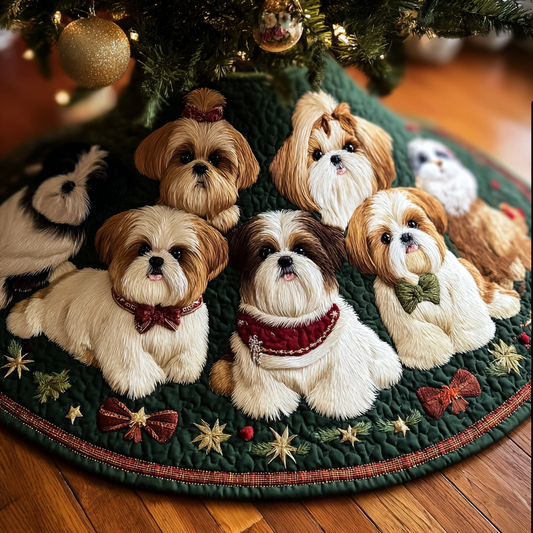 Lovely Shih Tzu Christmas Quilted Tree Skirt NCU0DK10723