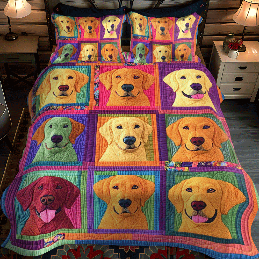 Loving Floral Labrador 3-Piece Quilted Bedding Set NCU0PD547