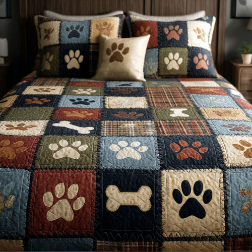 Loving Pawprint 3-Piece Quilted Bedding Set NCU0NT11862