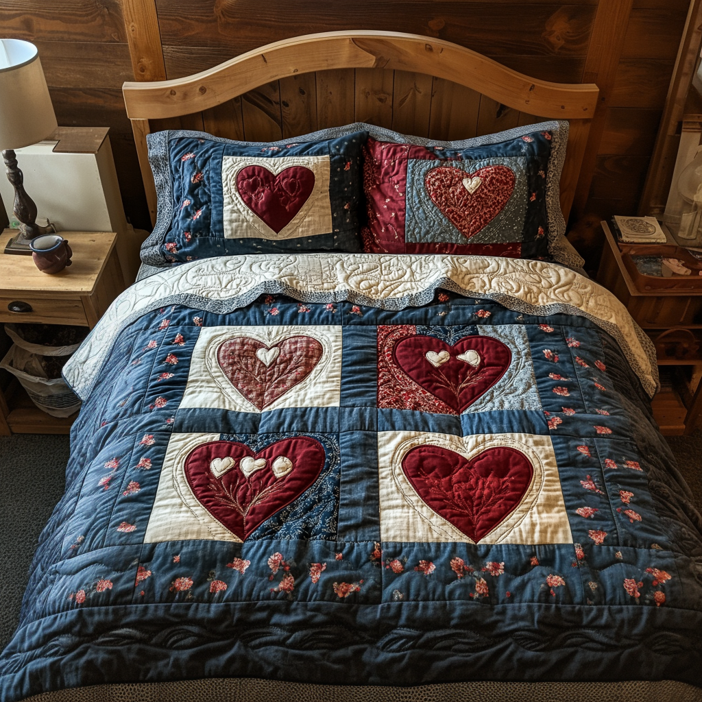 Loving Stitches 3-Piece Quilted Bedding Set NCU0DK3724