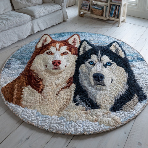 Loyal Husky Duo Quilted Round Mat NCU0HH889