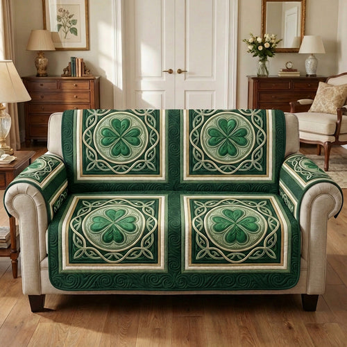 Lucky Clover Green Quilted Sofa Cover NCU0TV1580