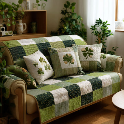 Lucky Green Quilted Sofa Cover NCU0NT12032