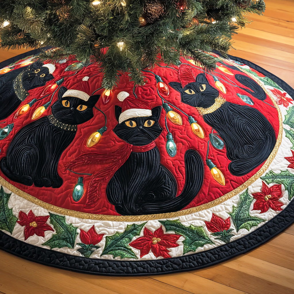 Black cat Christmas Quilted Tree Skirt NCU0VT333