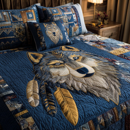 Lunar Totem Wolf 3-Piece Quilted Bedding Set NCU0TH3622