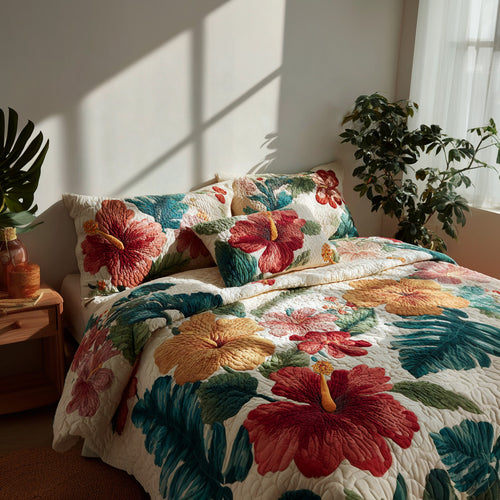 Lush Hibiscus 3-Piece Quilted Bedding Set NCU0VL3453