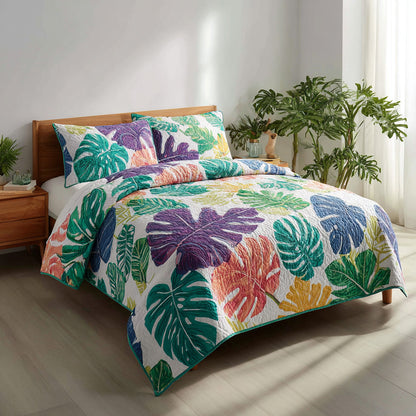 Lush Monstera 3-Piece Quilted Bedding Set NCU0VL3438