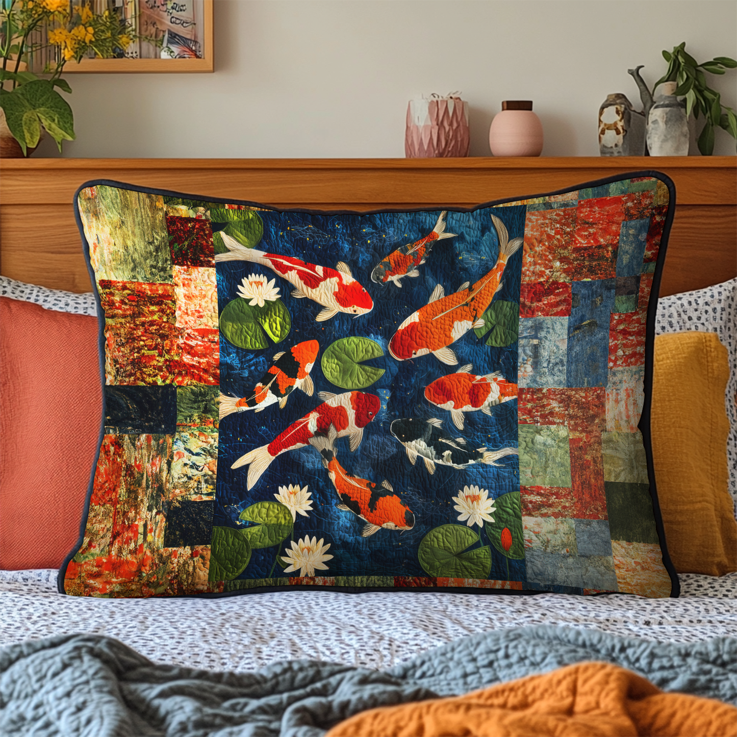 Koi Flow Quilted Bedding Pillow Case NCU0DK9207