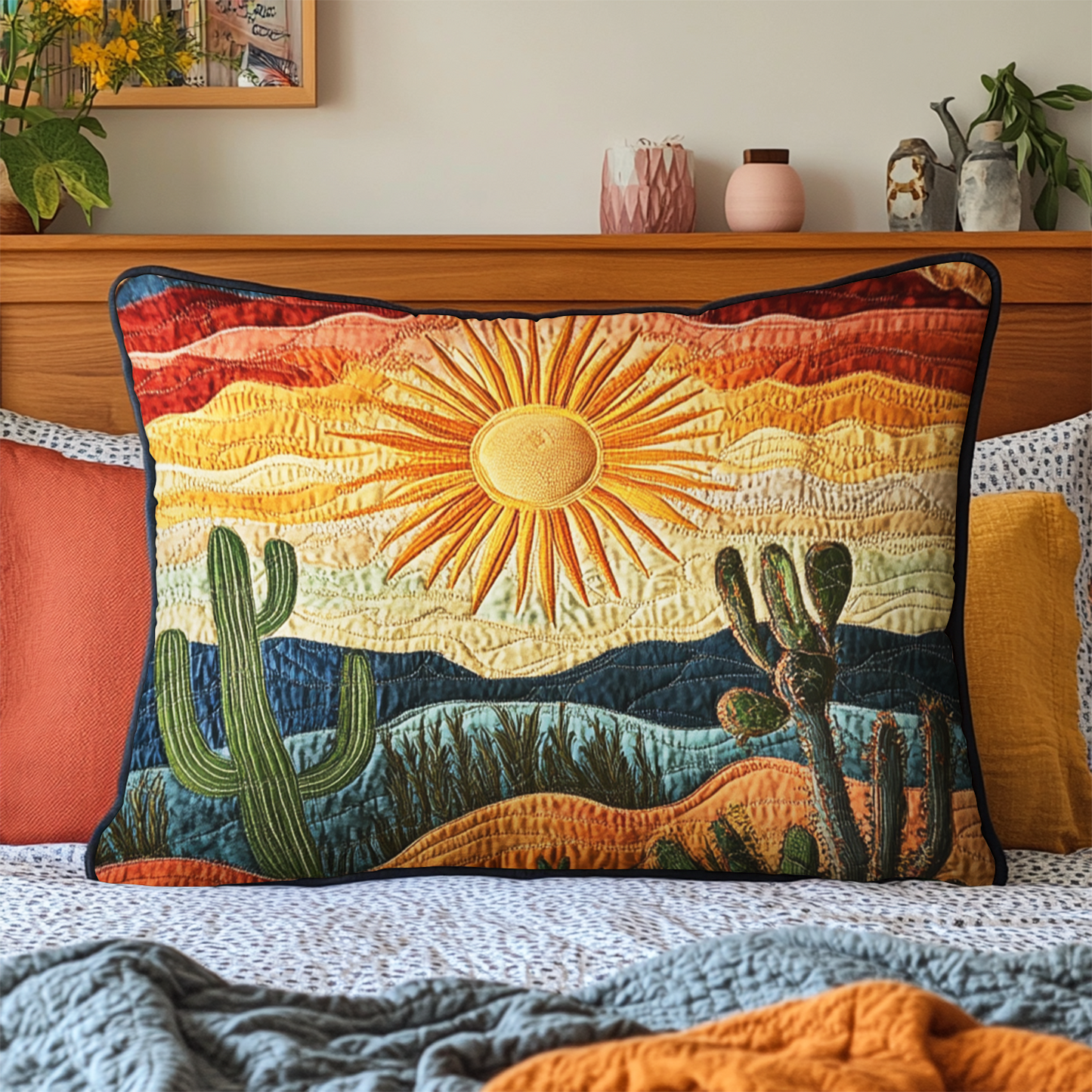Cactus Sunset Quilted Bedding Pillow Case NCU0VH3608
