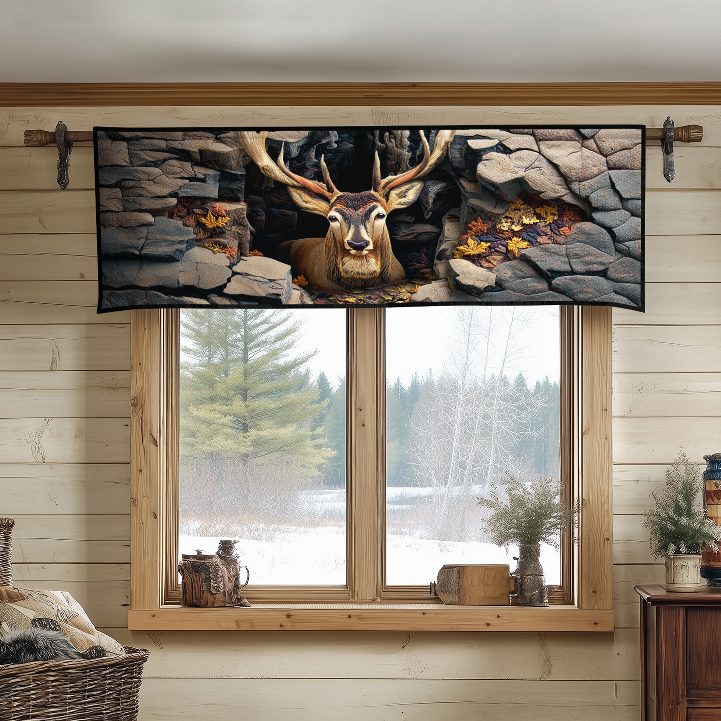 Rustic Deer Quilted Valance NCU0XD990