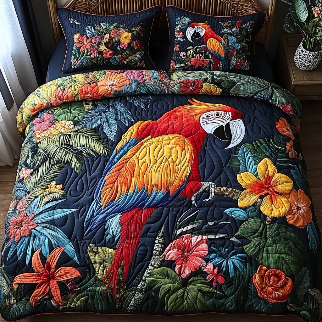 Macaw Magic 3-Piece Quilted Bedding Set NCU0DV3025