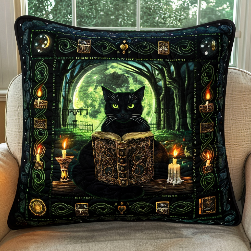 Magic Book Black Cat Quilted Pillow Case NCU0TH266