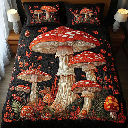 Magic Mushroom Night 3-Piece Quilted Bedding Set NCU0NT3611