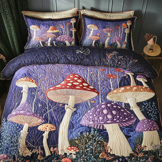 Magic Mushrooms 3-Piece Quilted Bedding Set NCU0VH5356