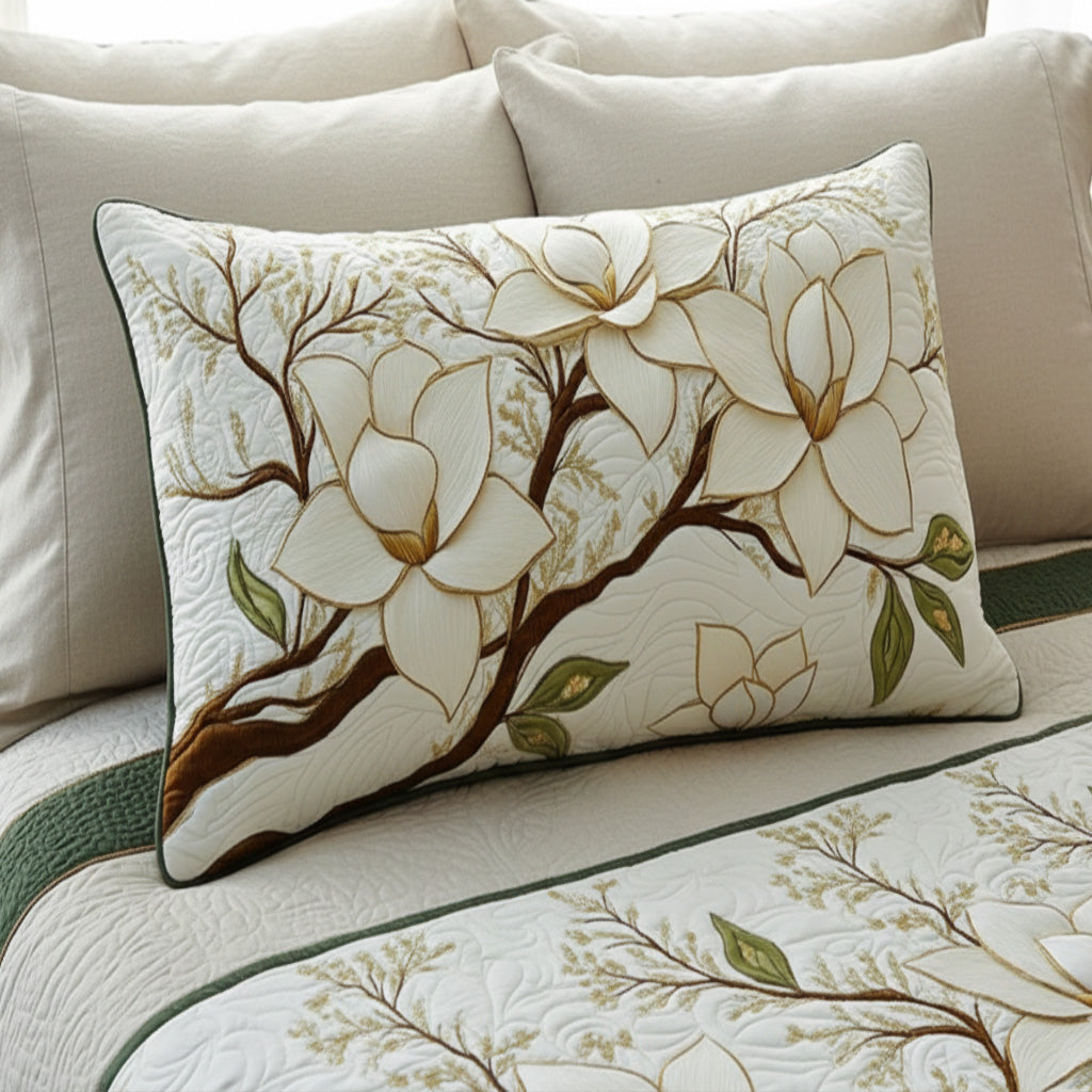 Magnolia Blossom Quilted Bedding Pillow Case NCU0NT6642