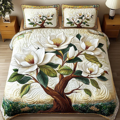 Magnolia Blossom Elegance 3-Piece Quilted Bedding Set NCU0NT6648