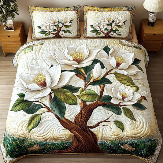 Magnolia Blossom Elegance 3-Piece Quilted Bedding Set NCU0NT6648