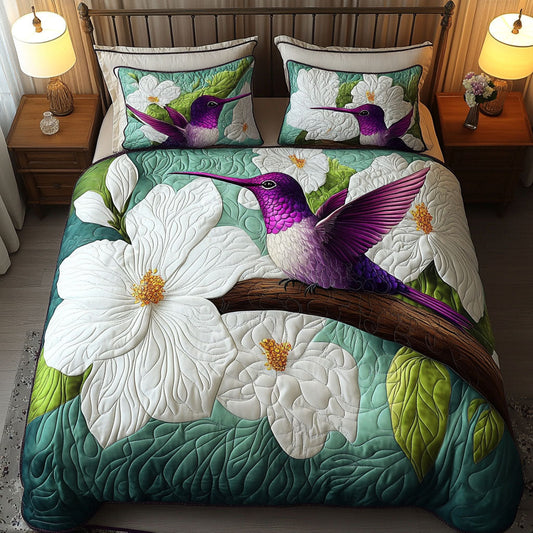 Magnolia and Hummingbird 3-Piece Quilted Bedding Set NCU0NT6204
