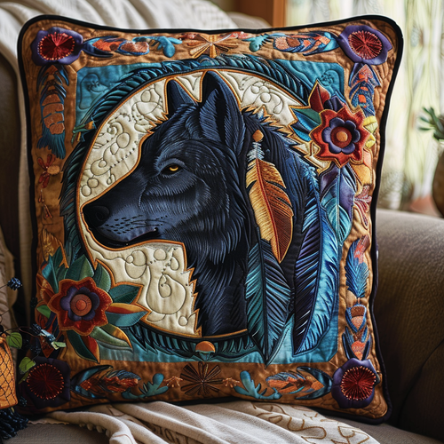 Majestic Black Wolf Quilted Pillow Case NCU0TH117