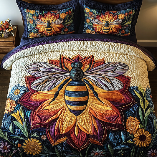 Majestic Bee Blossom 3-Piece Quilted Bedding Set NCU0VL1187