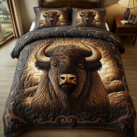 Majestic Bison 3-Piece Quilted Bedding Set NCU0VH1901