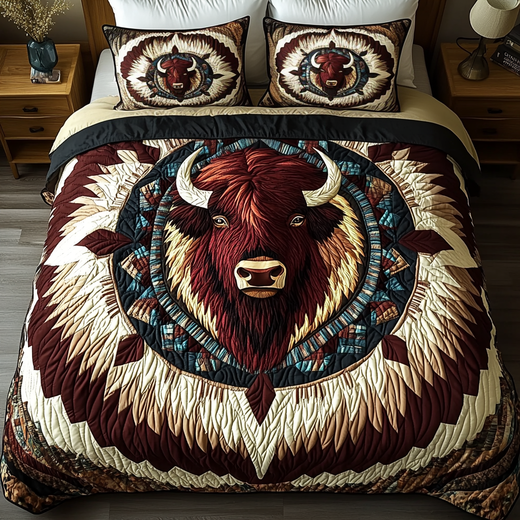 Majestic Bison 3-Piece Quilted Bedding Set NCU0VH2694