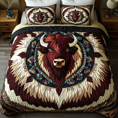 Majestic Bison 3-Piece Quilted Bedding Set NCU0VH2694