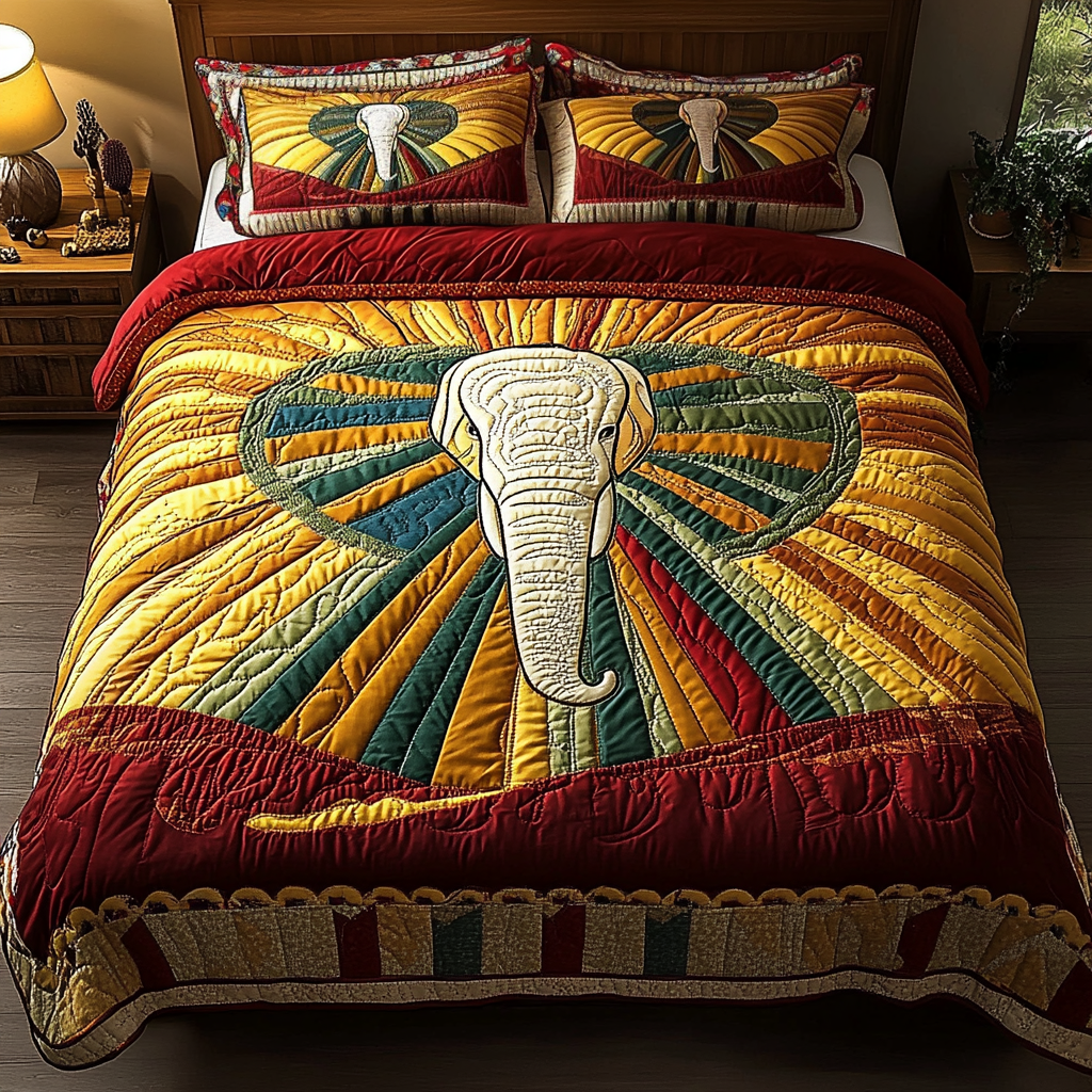 Majestic Elephant 3-Piece Quilted Bedding Set NCU0DK4194