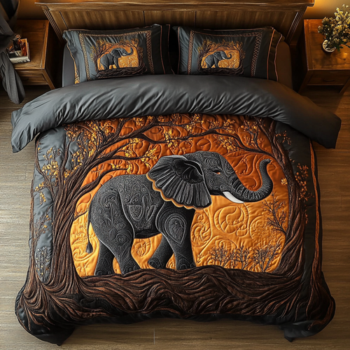 Majestic Elephant 3-Piece Quilted Bedding Set NCU0DK9574