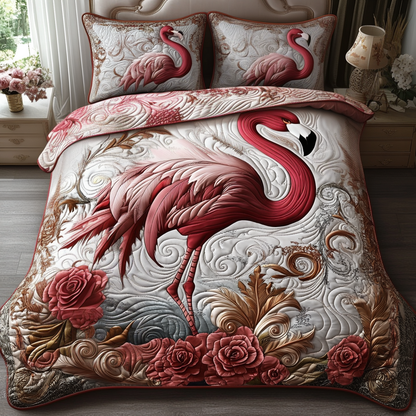 Majestic Flamingo 3-Piece Quilted Bedding Set NCU0DV5880