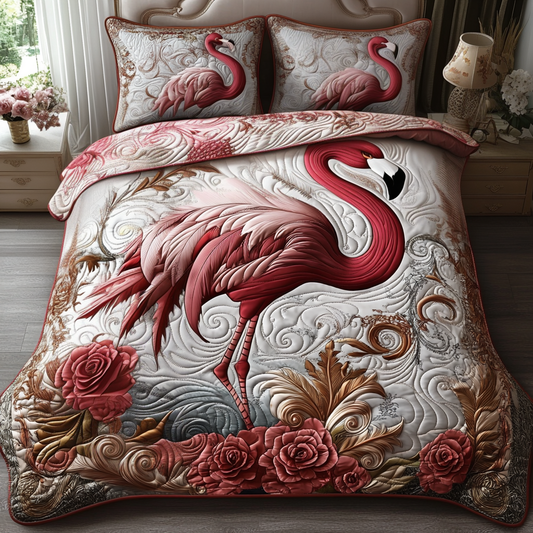 Majestic Flamingo 3-Piece Quilted Bedding Set NCU0DV5880