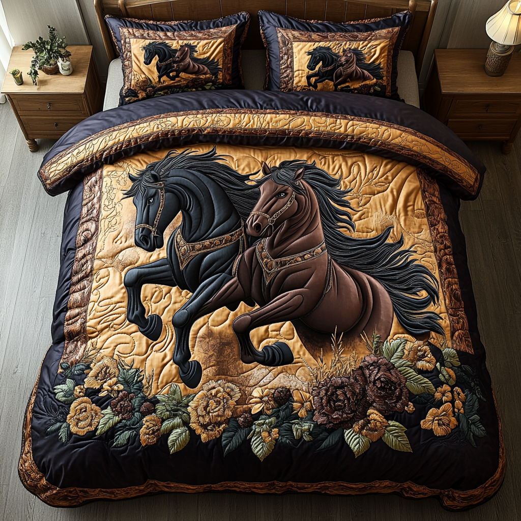 Majestic Horse 3-Piece Quilted Bedding Set NCU0DK8101